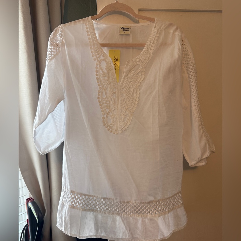 White Lace Trim Women's Top